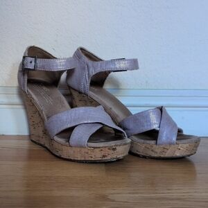Toms Metallic Lavendar Wedge Sandals
